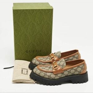 Gucci Tan and Brown Monogram Loafers